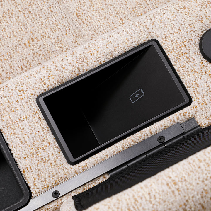 Dynox X5 wireless charging pad built into the armrest · power recliner accessory · Designed in New Jersey