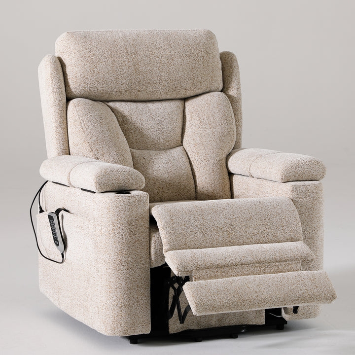 Dynox X5 with extended footrest, front view · zero-gravity power recliner with confident-stand support · Designed in New Jersey